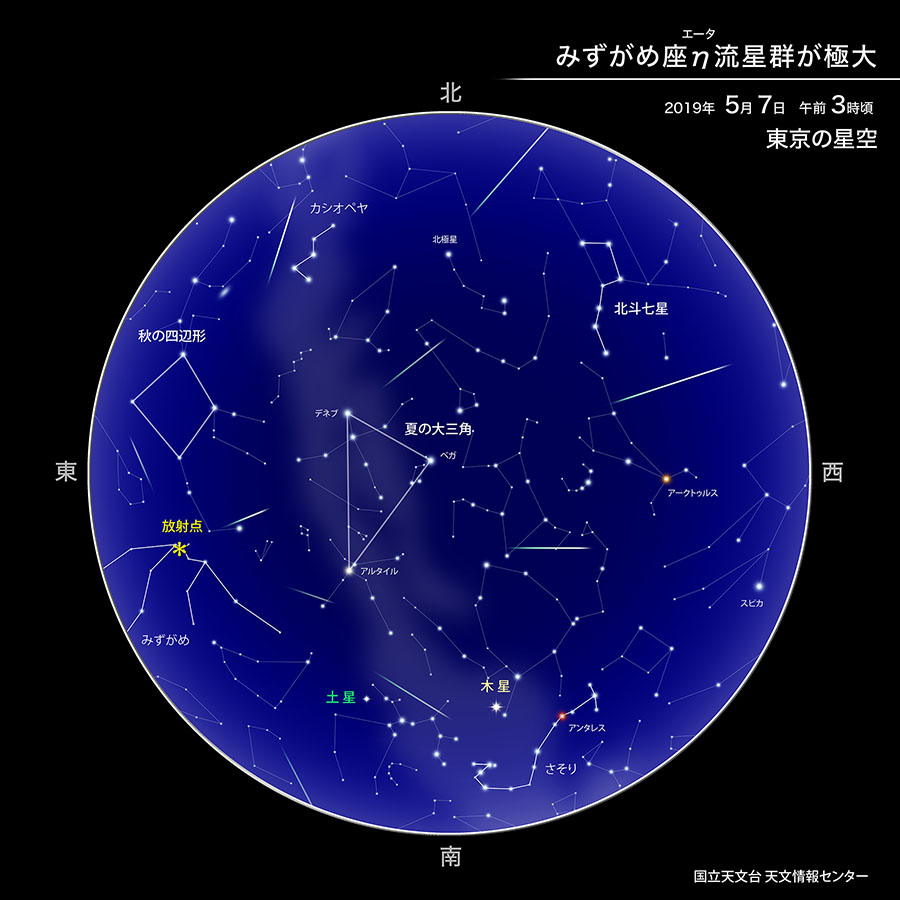 みずがめ座エータ流星群が東京で5月7日の2時から3時に見える確立が高い